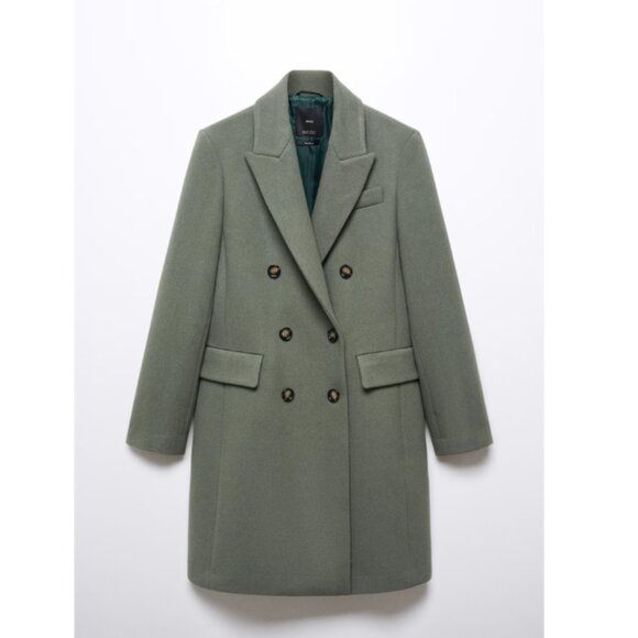 MANGO Wool Double-Breasted Coat in Khaki Sz M - Picture 1 of 16
